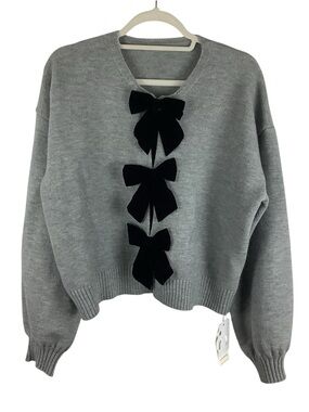 NWT Commense Grey with Black Bows Sweater Small